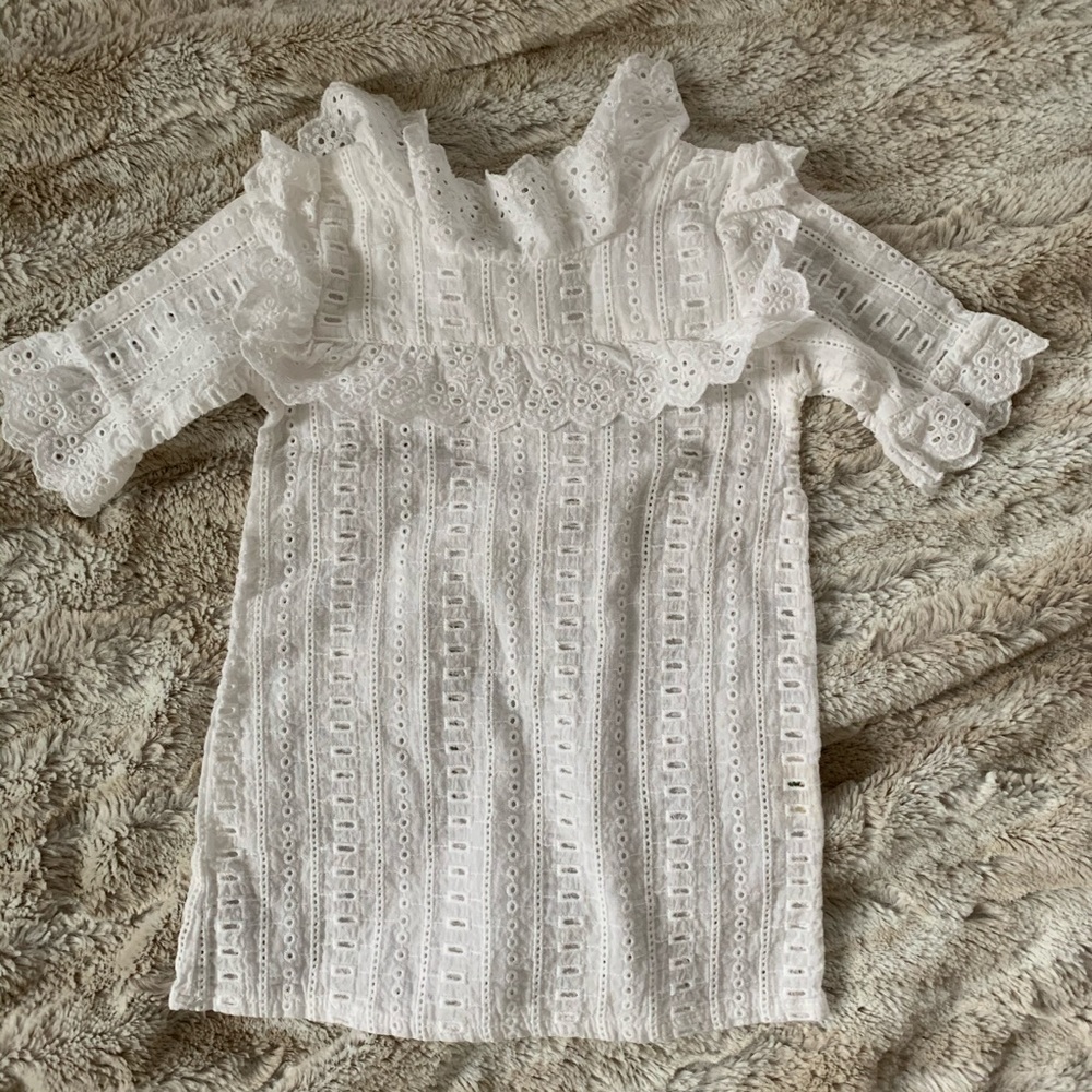 White eyelet ruffle dress for toddler girl